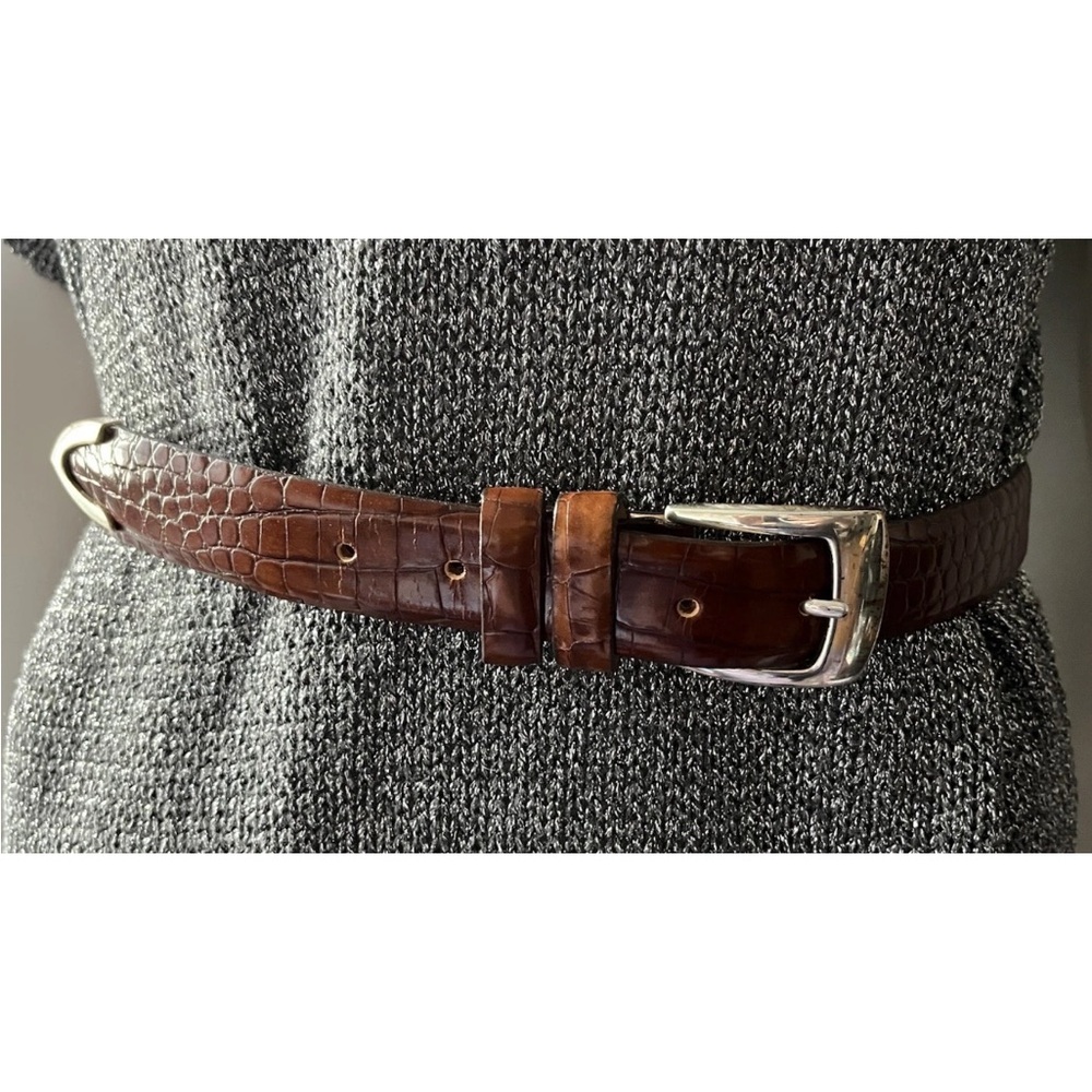 Cipriani Italian Alligator Calfskin Brown Men’s Belt Silver Buckle Large 514163